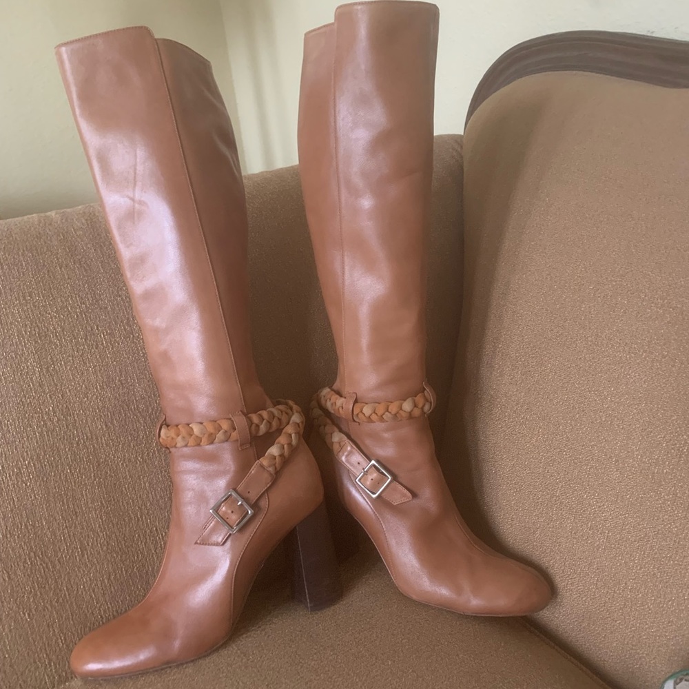 Ritch Erani NYFC Leather Tan Knee-High Boots Size 38/7.5 Women's